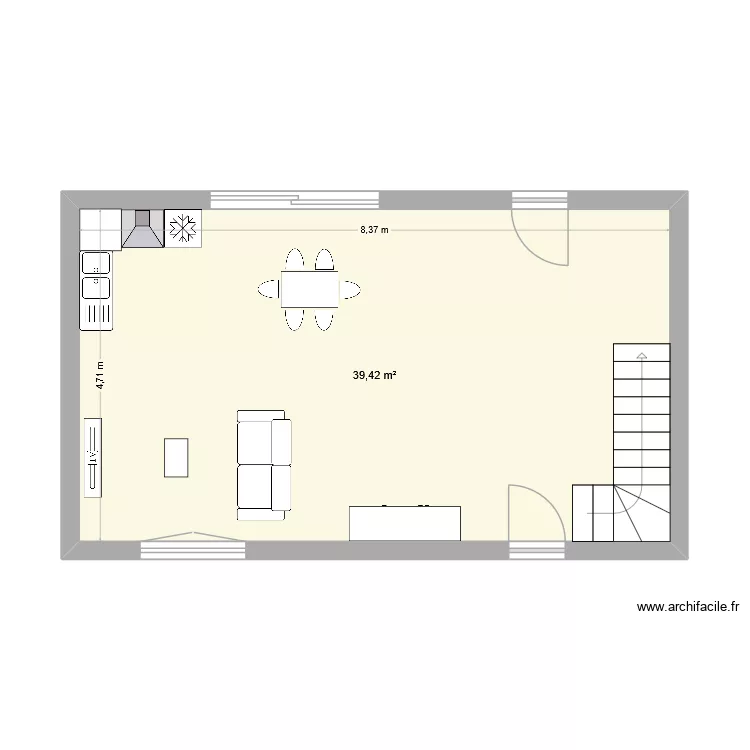 CELLES LOG 1 RDC. Plan de 1 pièce et 39 m² CELLES LOG 1 RDC. Plan de 1 pièce et 39 m²