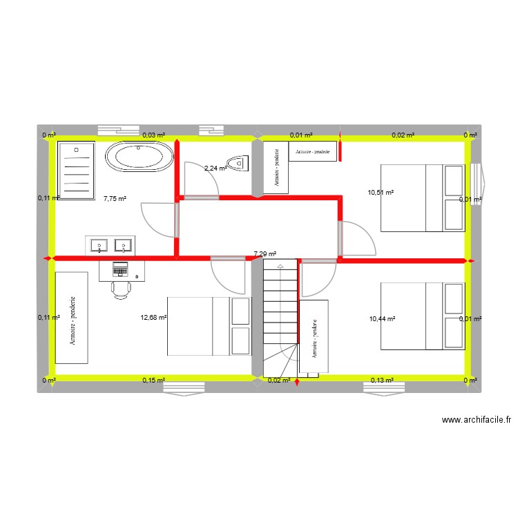 étage faverge. Plan de 20 pièces et 52 m2