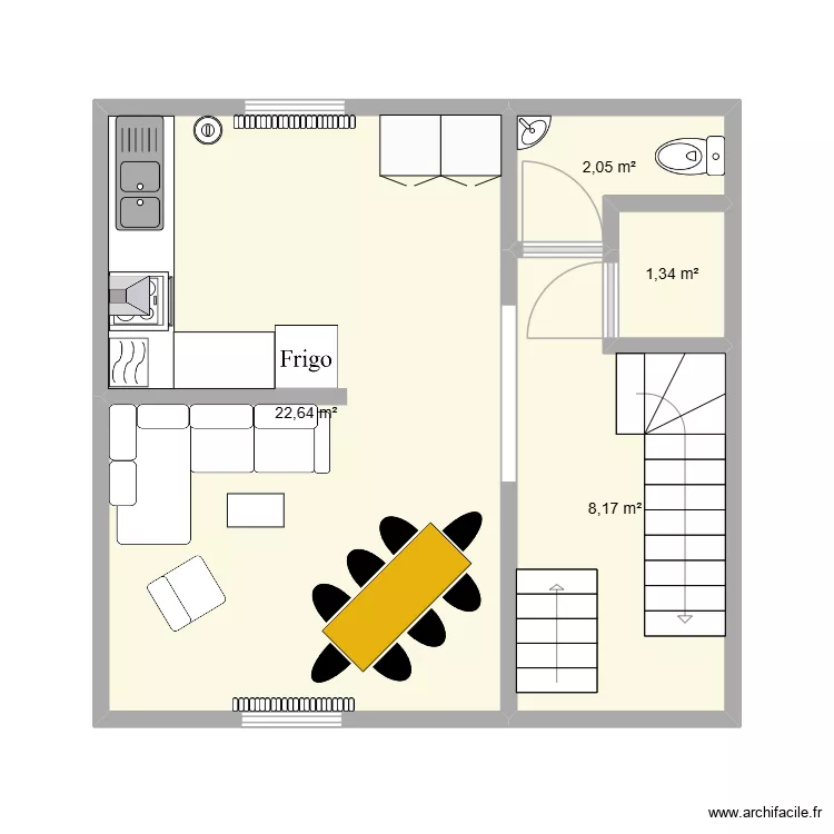 RDC. Plan de 4  et 34 m²