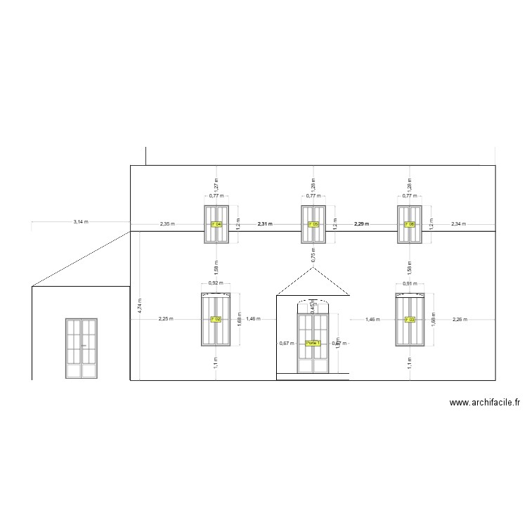 Facade. Plan de 0 pièce et 0 m2