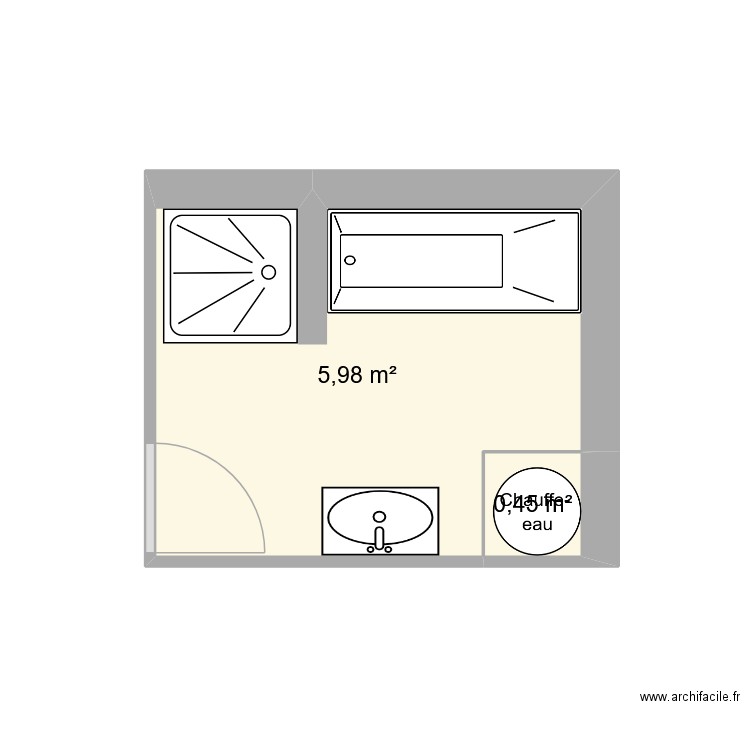 SDB SS. Plan de 2 pièces et 6 m2