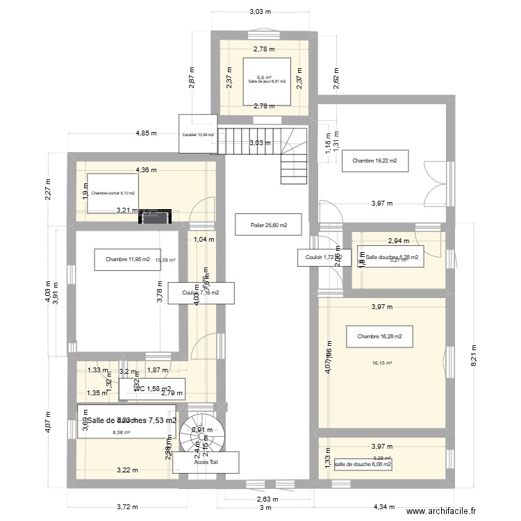 1er étage. Plan de 6 pièces et 57 m2