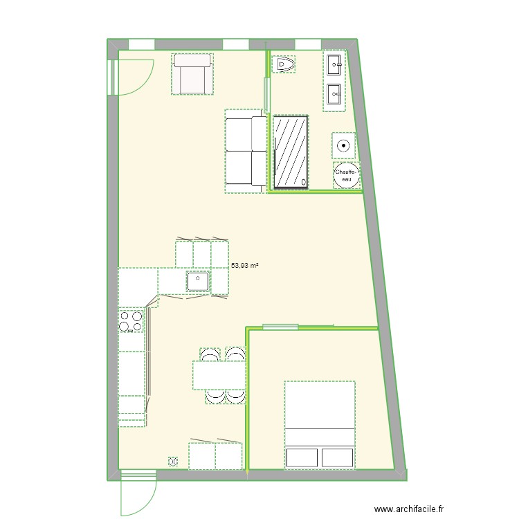 hotteux33. Plan de 1 pièce et 54 m2