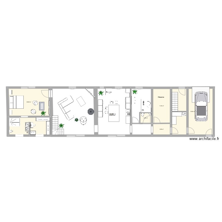 Rez-de-chaussée. Plan de 6 pièces et 84 m2