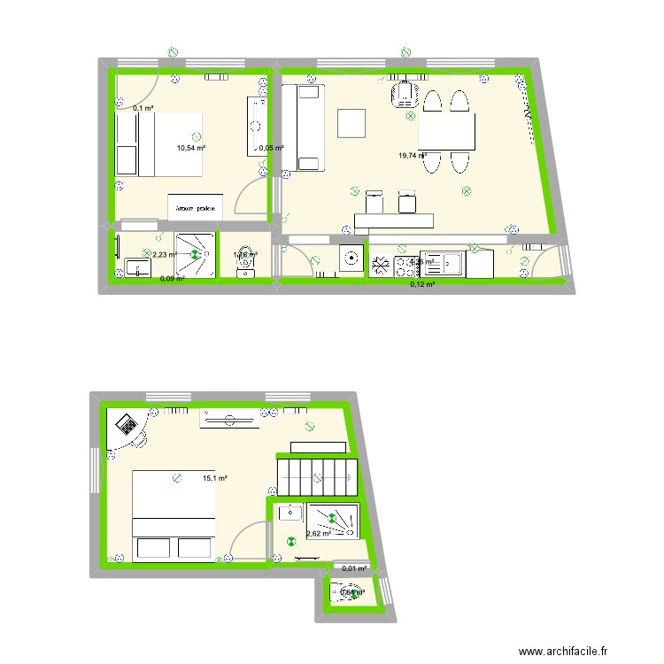 Maison St Saens RCH. Plan de 15 pièces et 57 m2