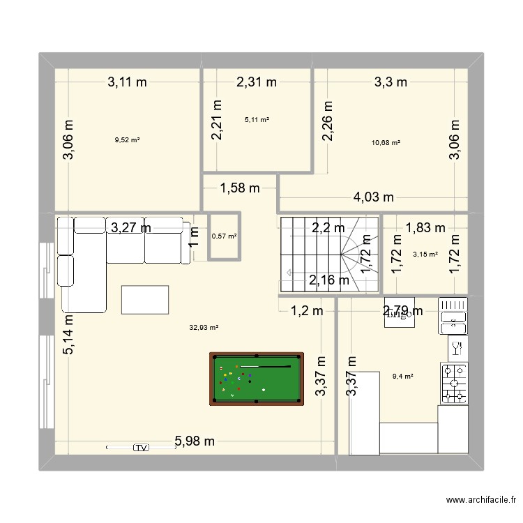 modif. Plan de 7 pièces et 71 m2
