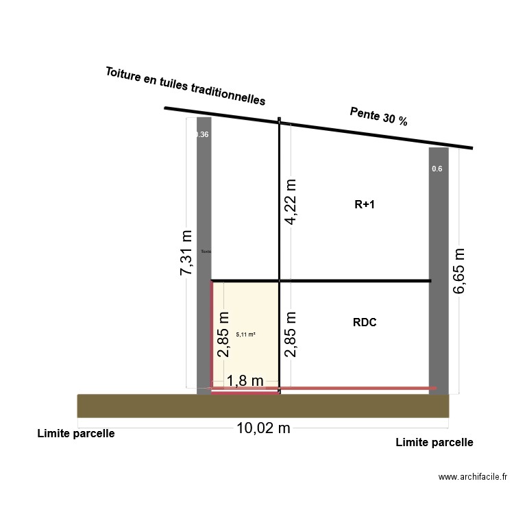 Plan de coupe Parcelle 367. Plan de 1 pièce et 5 m2