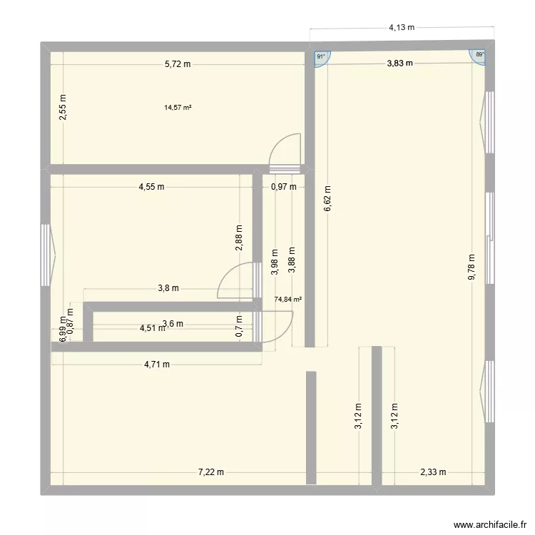 muizon. Plan de 2 Pièces et 89 m²
