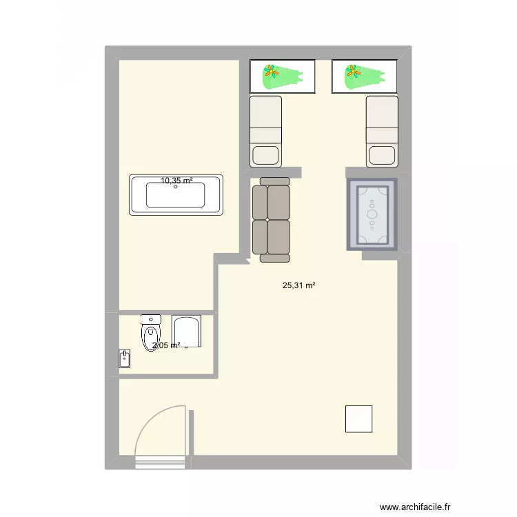 Pièce en bas. Plan de 3 Pièces et 38 m² Pièce en bas. Plan de 3 Pièces et 38 m²