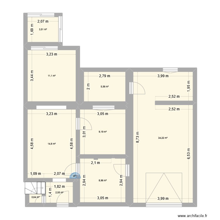 RDC maison Graveau. Plan de 9 pièces et 91 m2