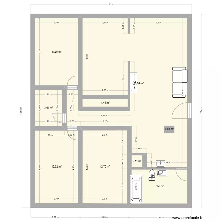 Plan Appartement v3. Plan de 9 pièces et 101 m² Plan Appartement v3. Plan de 9 pièces et 101 m²