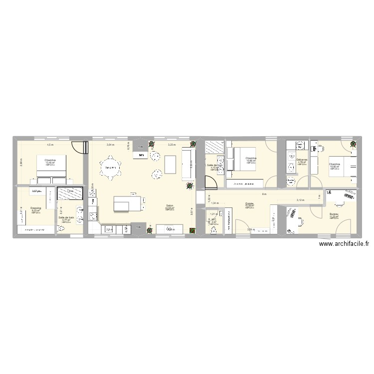 Rénovation V.4.1. Plan de 11 pièces et 131 m2