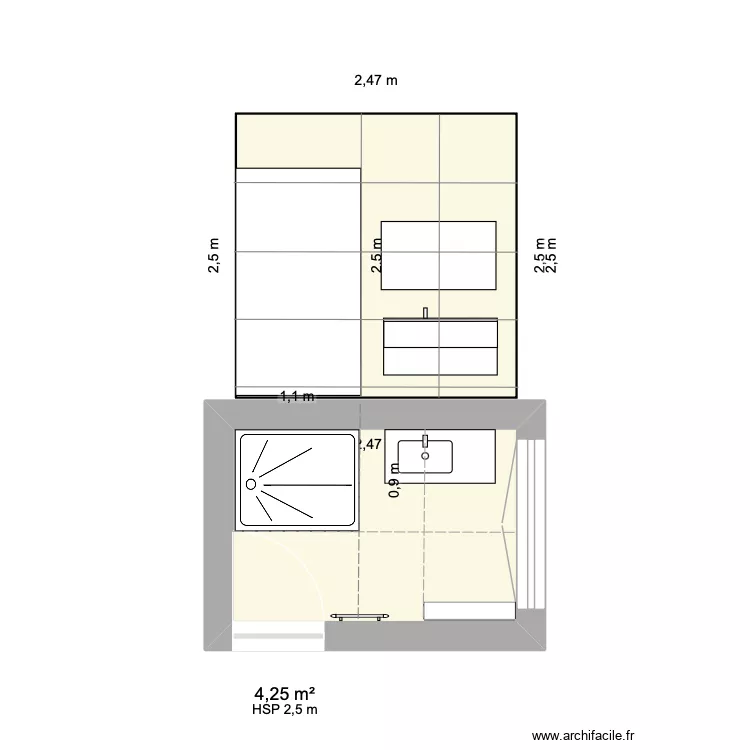 salle de bain calepinage. Plan de 1 Pièce et 4 m² salle de bain calepinage. Plan de 1 Pièce et 4 m²
