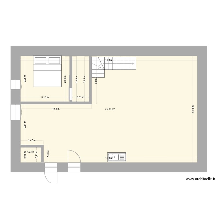 appartement piscine. Plan de 1 pièce et 75 m2