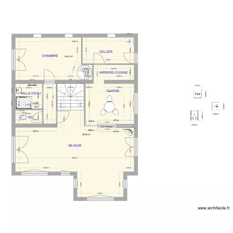 Rez de chauss&eacute;e option 2. Plan de 3 pièces et 92 m²