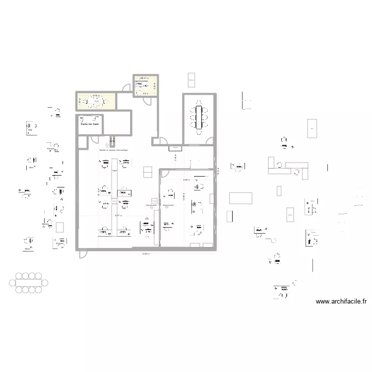 Bureau 5ieme 13. Plan de 3 pièces et 14 m²