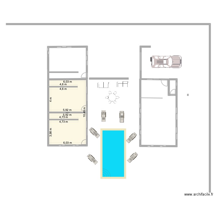 Plan 2 blocs sans toits Phase 1. Plan de 1 pièce et 61 m2
