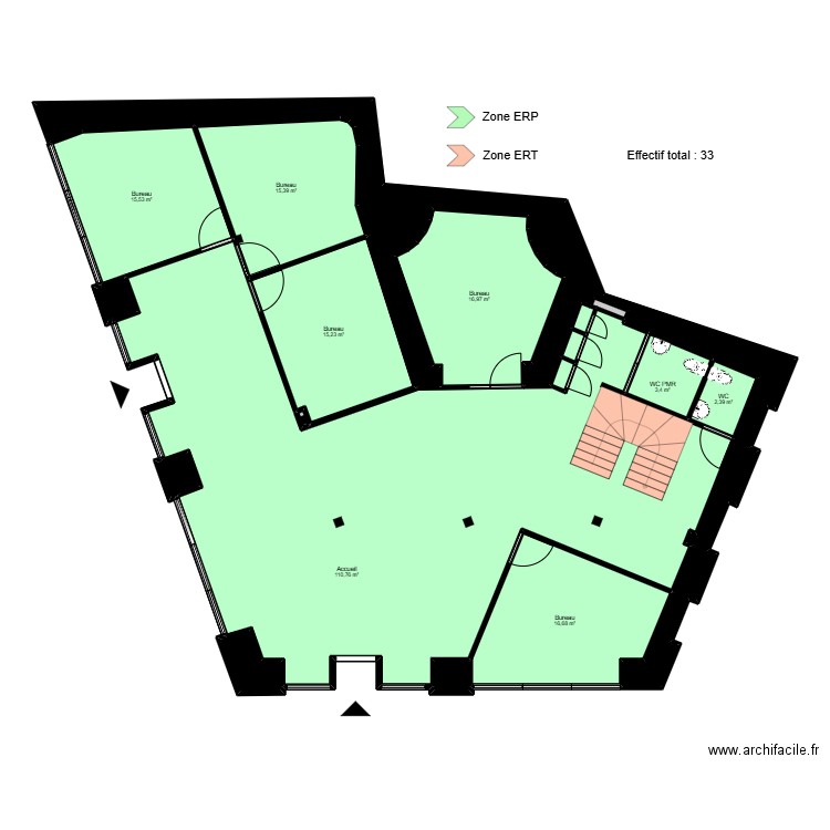 Toulouse Metz - ERP. Plan de 18 pièces et 228 m2