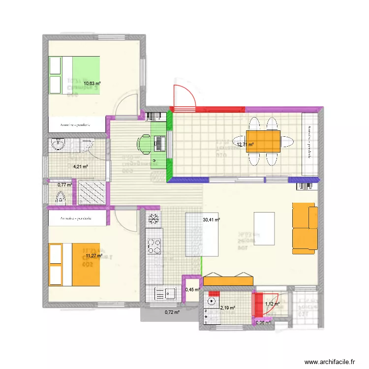 Emeraude- sdb. Plan de 11  et 75 m²