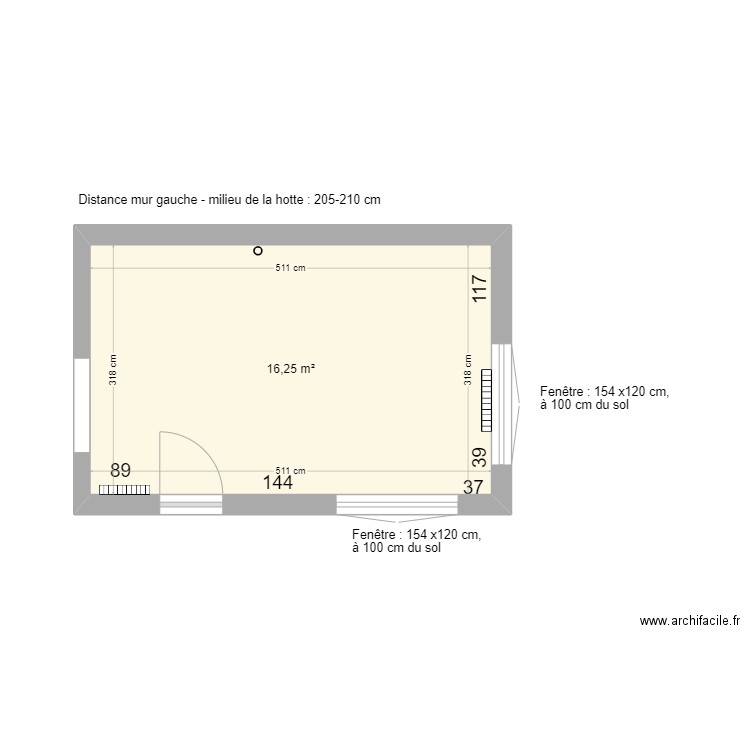 Plan cuisine. Plan de 1 pièce et 16 m2