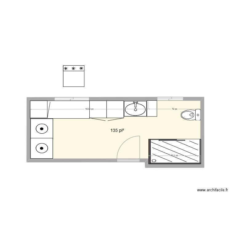 salle bain brouillon. Plan de 1 pièce et 13 m2