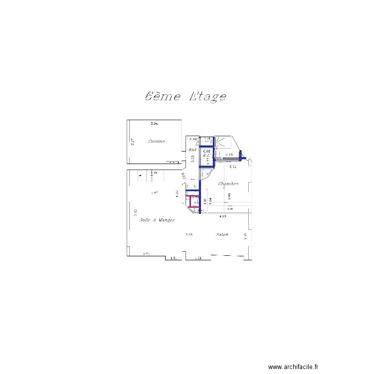 renovation 5ieme. Plan de 2 pièces et 2 m2