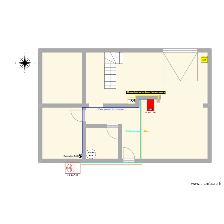 OUBALLA (PAC AE chauffage seul). Plan de 4 pièces et 82 m2