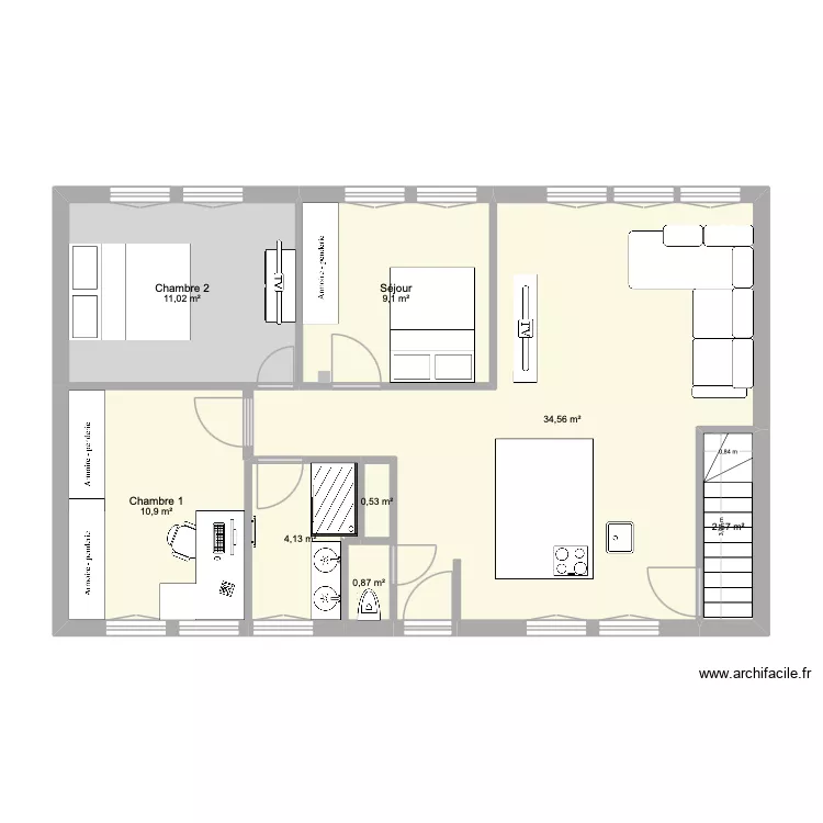 Maison Isle v1. Plan de 8  et 74 m²