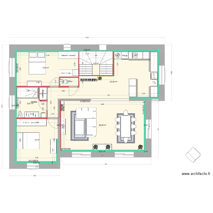 Maison_Chico_Jojo_7. Plan de 15 pièces et 90 m2