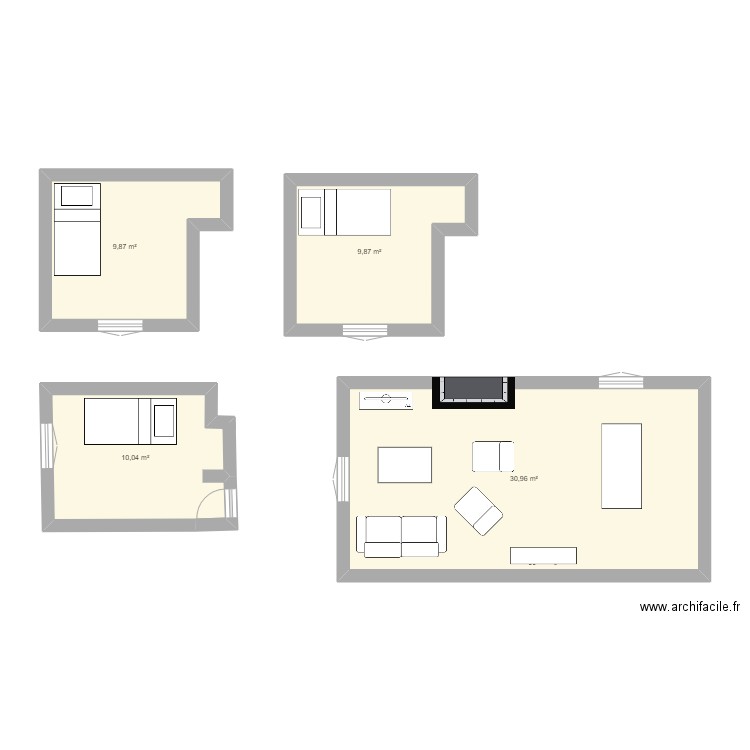 Maison. Plan de 4 pièces et 61 m2