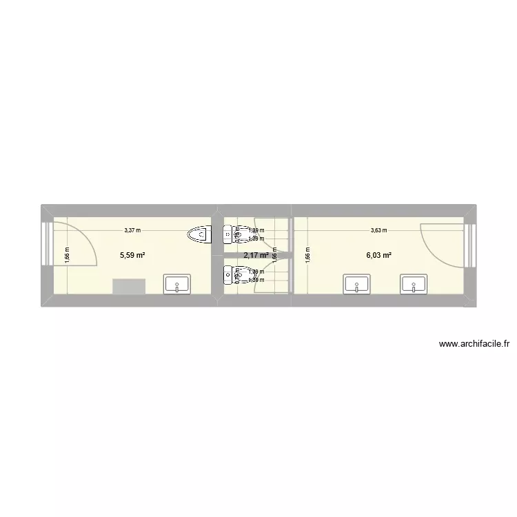 sanitaire mendes. Plan de 3 Pièces et 14 m²