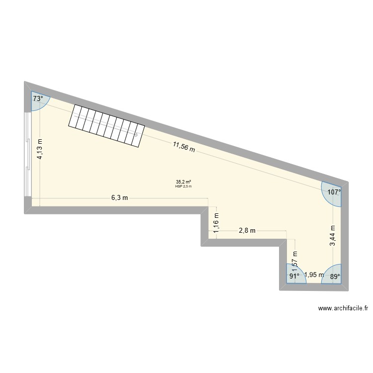 JOURDAN ETA EDL. Plan de 1 pièce et 35 m2