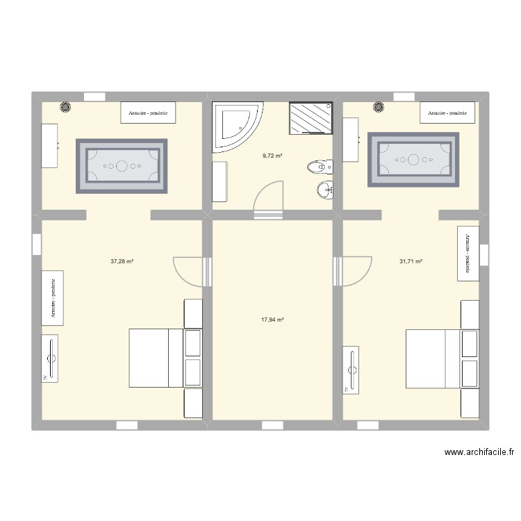 1er étage maison anglais. Plan de 4 pièces et 97 m2