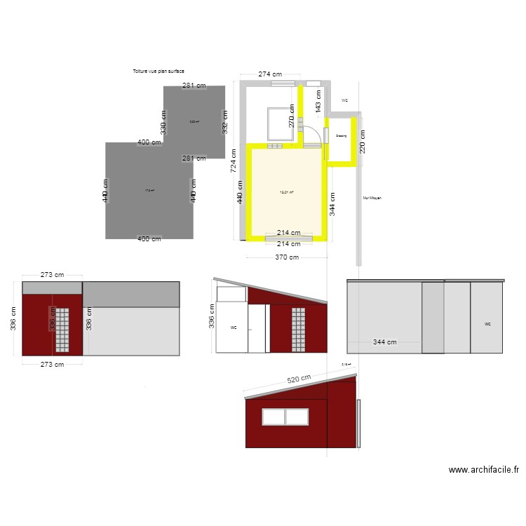 Projet 2 Forest - Md Fourniaux 1 versant. Plan de 1 pièce et 13 m2