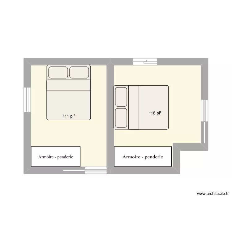 Plan 2 chambres. Plan de 2 Pièces et 21 m²