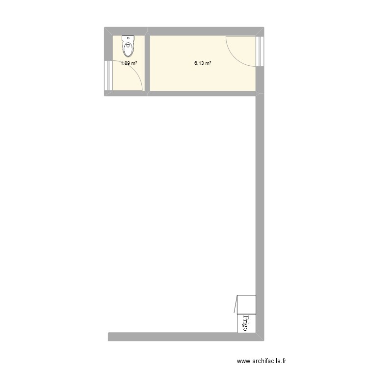 terrasse. Plan de 2 pièces et 8 m2