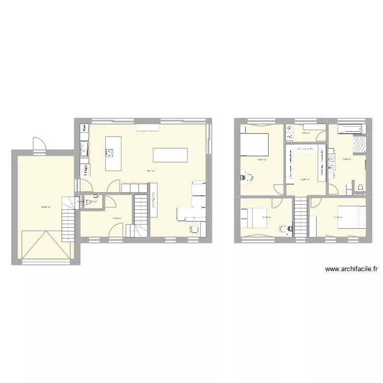 maison pierr 1. Plan de 12  et 164 m²