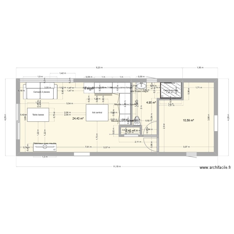 studio 3. Plan de 4 pièces et 40 m2