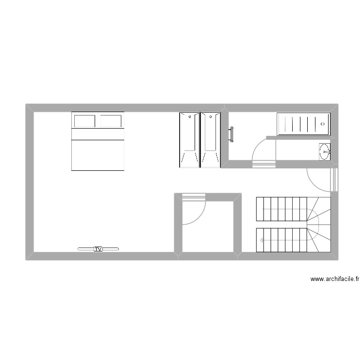 1er étage. Plan de 3 pièces et 45 m2