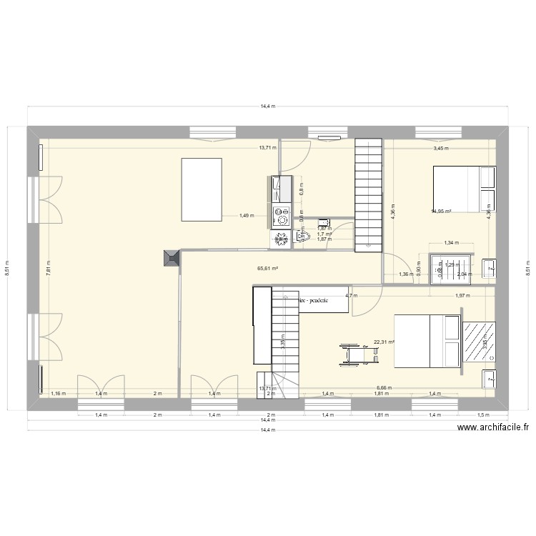 GAUTHIER. Plan de 4 pièces et 146 m2