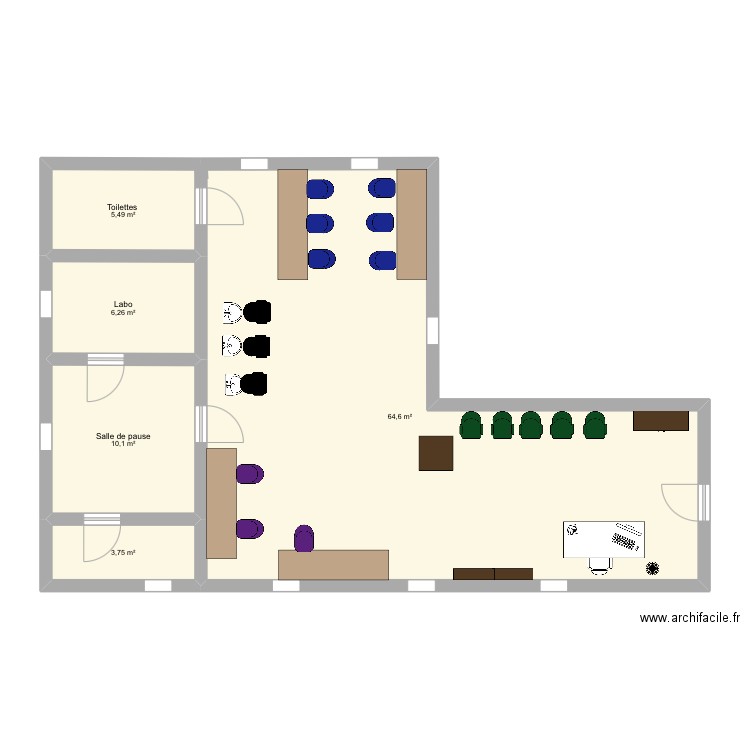 Salon de coiffure Cyriane. Plan de 5 pièces et 90 m2
