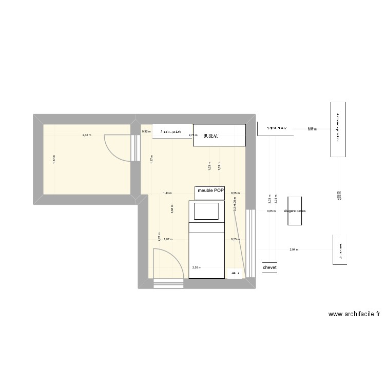 Chambre ANNA 2. Plan de 2 pièces et 15 m2