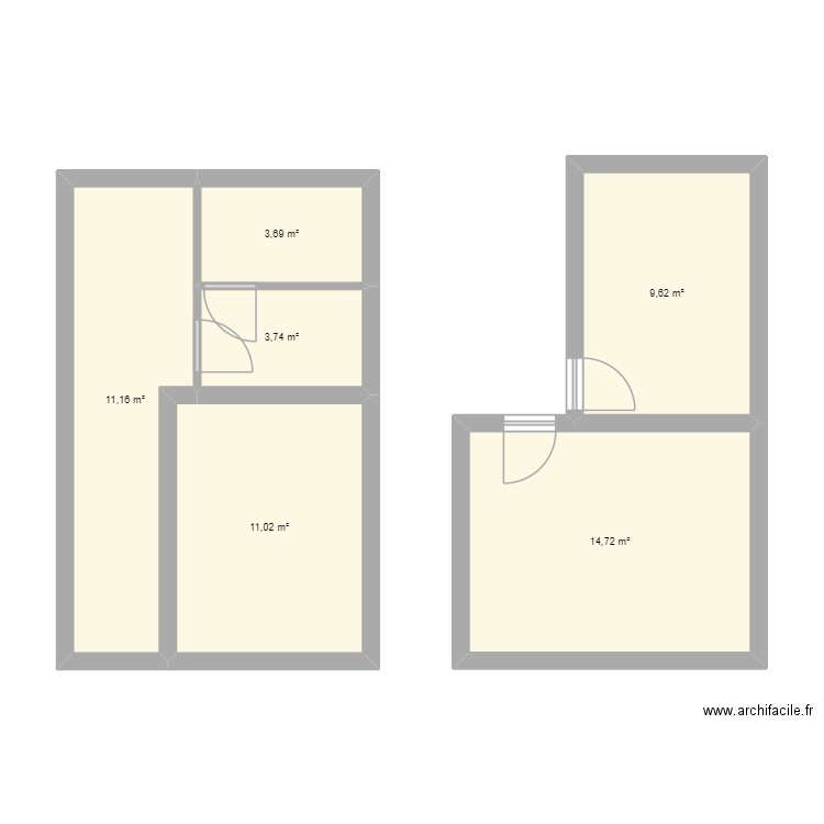 RDC + 1. Plan de 6 pièces et 54 m2