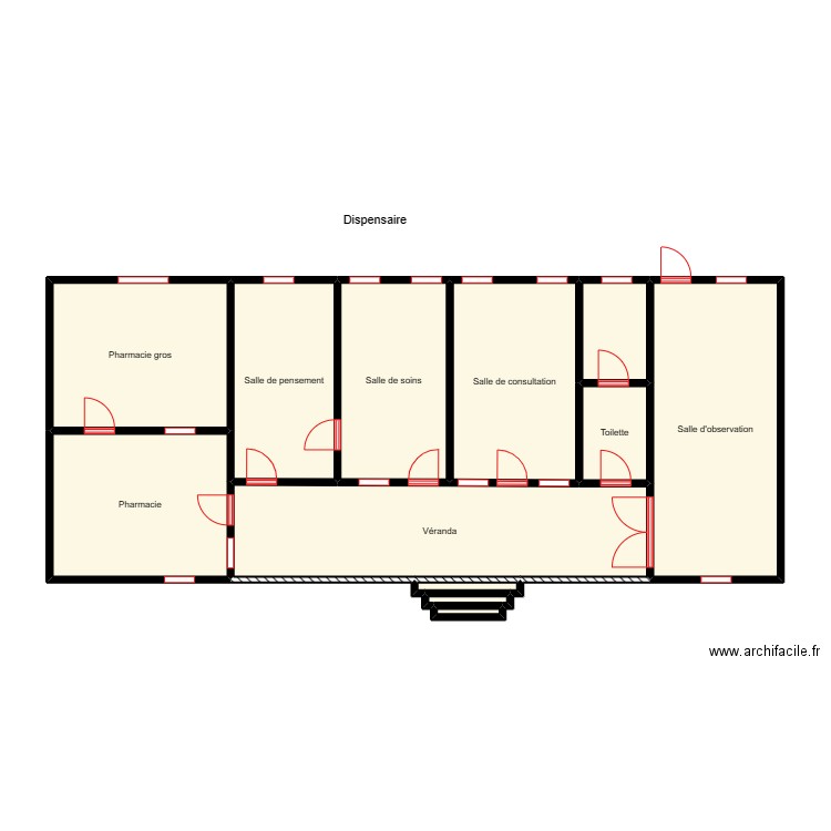 Vue en plan dispensaire KONOUHOUE. Plan de 12 pièces et 82 m2