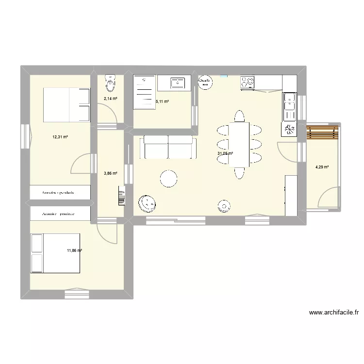 projet campagne. Plan de 7 pièces et 71 m²