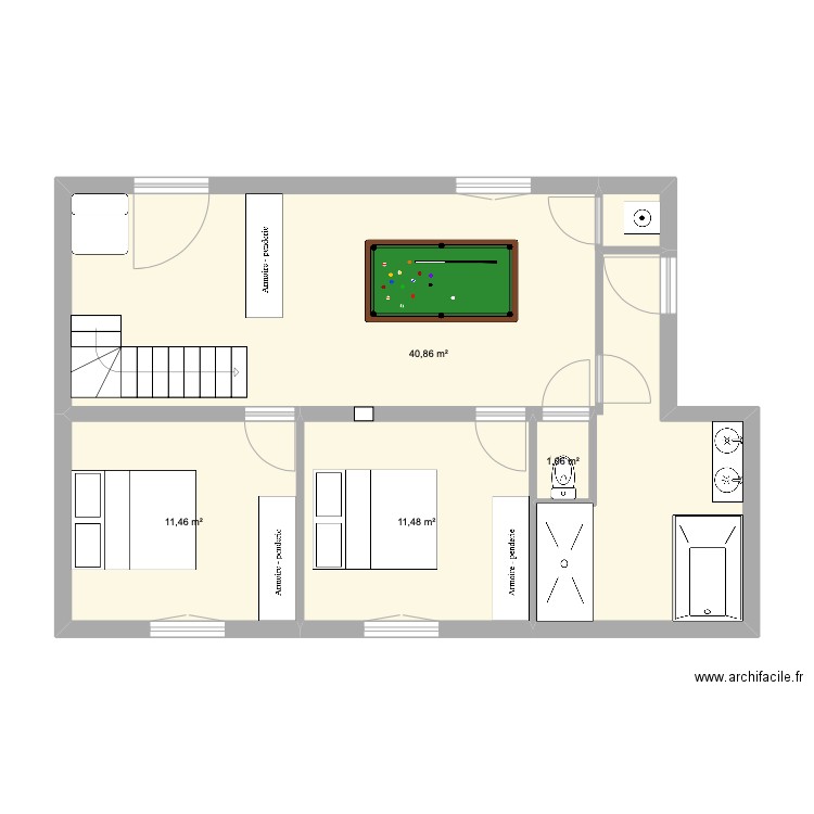 rdc chalet brut avec chambres et sae de jeu open space v2. Plan de 4 pièces et 65 m2