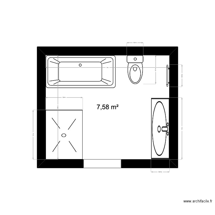 Salle de bain mamylou. Plan de 1 pièce et 8 m2