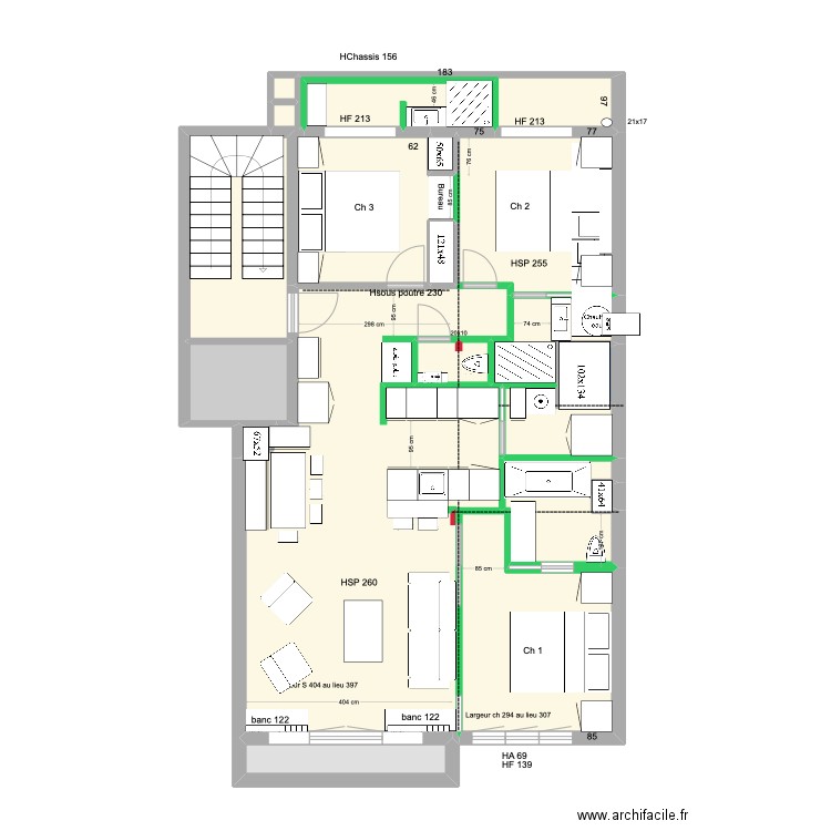 Meerlaan Projet Adé 2  nouveaux murs. Plan de 19 pièces et 92 m2