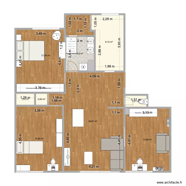 Taverny 4 a modifier. Plan de 9 Pièces et 92 m²