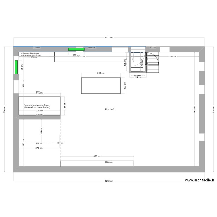 1er étage-pour cuisine. Plan de 1 pièce et 90 m2